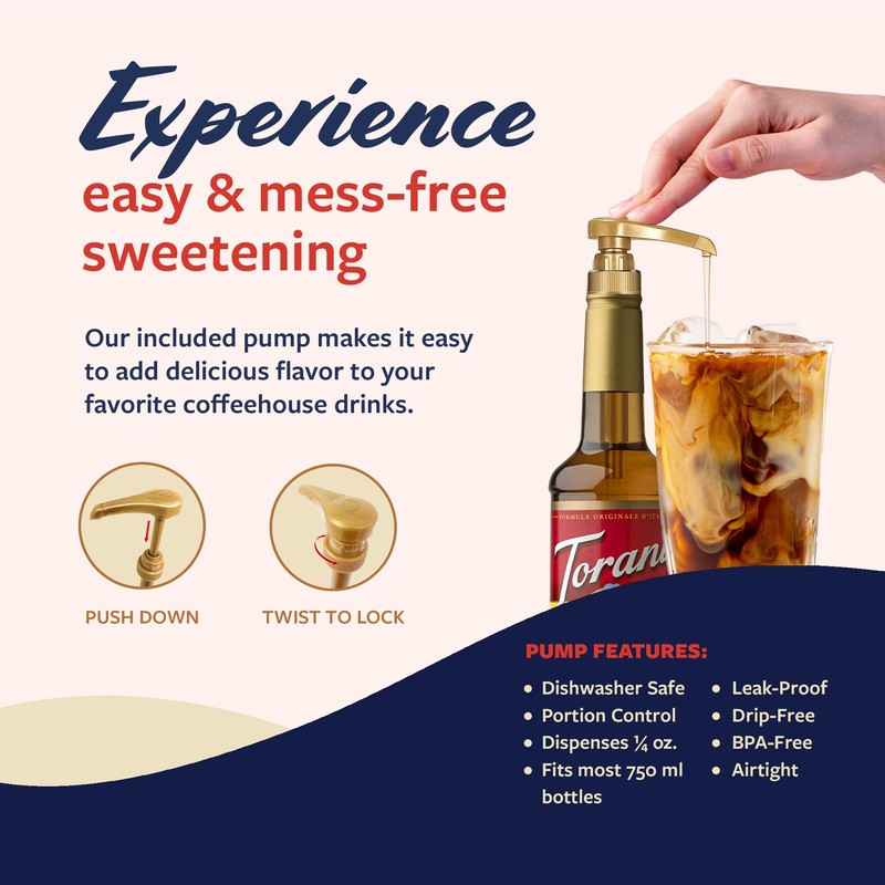 Torani Coffee Syrup, Classic Caramel Flavored Syrup for Drinks, Pump