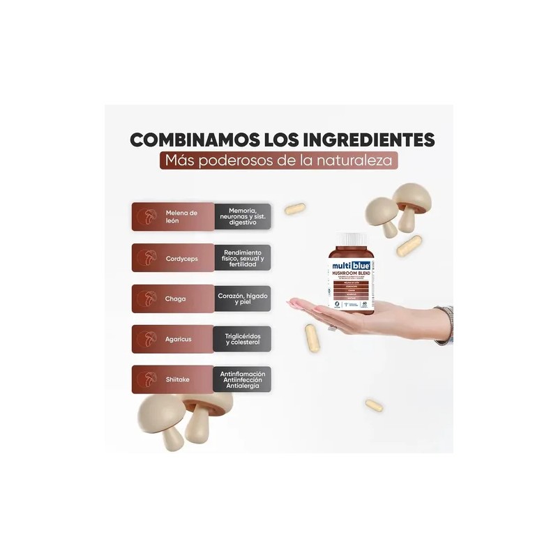 Suplemento Multiblue de Hongos con Melena de León y Cordyceps,