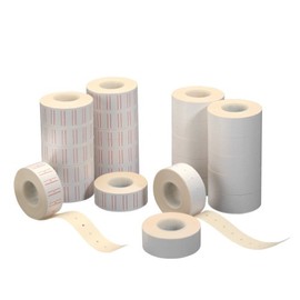 Herlitz 1605294 1-zeiliges Preisauszeichnungsetikett,12 Rollen mit 1.200 Etiketten je 12 Rollen, Farbe weiss oder weiß mit 2 roten Balken