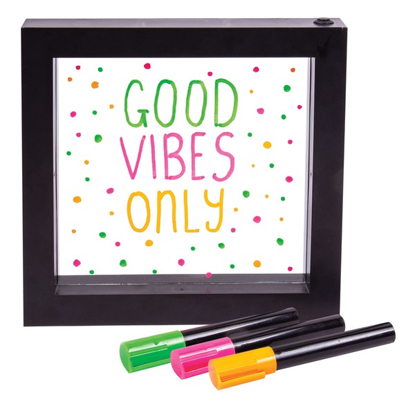Neon Light Effect Message Frame. Includes 3 Coloured Pens, Pink,