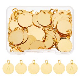 SUPERFINDINGS 60Pcs Blank Stamping Tag Pendants Brass Message Word Tag Charms with Jump Ring Gold Flat Round Dangle Charms Earring Bracelet Necklace Supplies for Jewelry Making 15mm