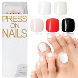 Lifextol 120pc Press on Toenails for Women Toe Press on Nails Short Fake Toe Nails Press ons with Adhesive Tabs, Acrylic Toe Nail Tips False Toenail Press ons Artificial Fake Toenails for Feet-Glossy