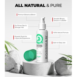 Bossman Skin, Scalp, and Hair Oil for Men & Women - 4 oz Moisturizing Body Oil - Emerald (Green Tea) Scent - Anti-aging, Hydrating, Scar Reducing Solution with Olive, Sunflower, Vitamin E