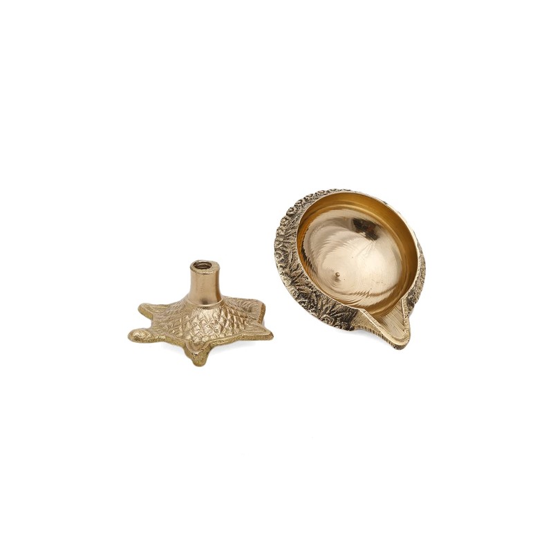 DreamKraft Brass Handmade Engraved Design Kuber Diya (Oil Lamp) with