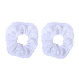 Velvet & Fur Hair Scrunchies for Women and Girls Set of 2 White