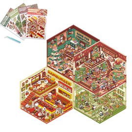 AYNKH 4 Pieces DIY 3D Stickers for Home with Tweezers Tool Cute Funny Cartoon Scene Sticker Christmas House Gift Shop Panda Restaurant Stress Relief