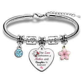 Mom Daughter Bangles Wrist Bracelet Women Mothers Day Birthday Gift Mommy Daughter Love Forever Jewelry Keepsake Graduation Accompany Appreciate Mum Thanksgiving Christmas Presents Cute Cat Design