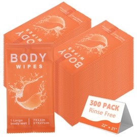 FUMMI 300 Pack Body Wipes – Extra-Large Individually packaged Bath Wipes for Adults, Travel, Gym, Camping, Elderly, Bedridden – No Rinse Bath Wipes, Moisturizing & Refreshing Clean