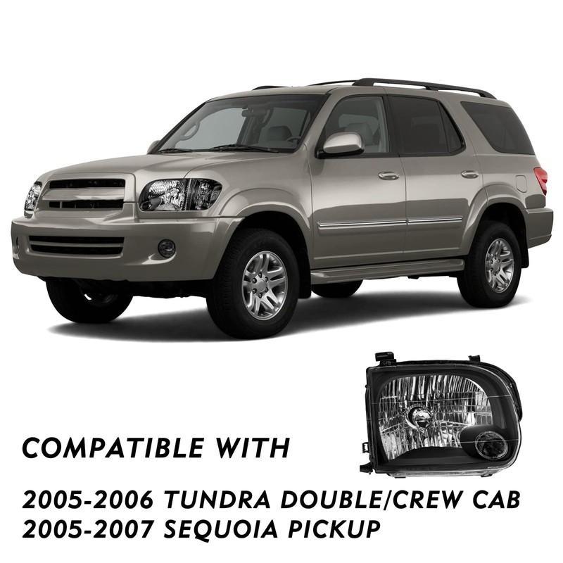 TUSDAR Headlight Assembly Replacement for 2005 2006 Toyota Tundra Double/Crew