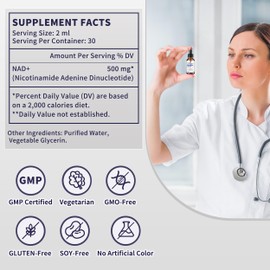 Women's NAD Liquid Supplement, Pure 500mg Liposomal NAD - Cell Regeneration，Energy & Metabolism Support, Vegan,Sugar Free，Additives Free