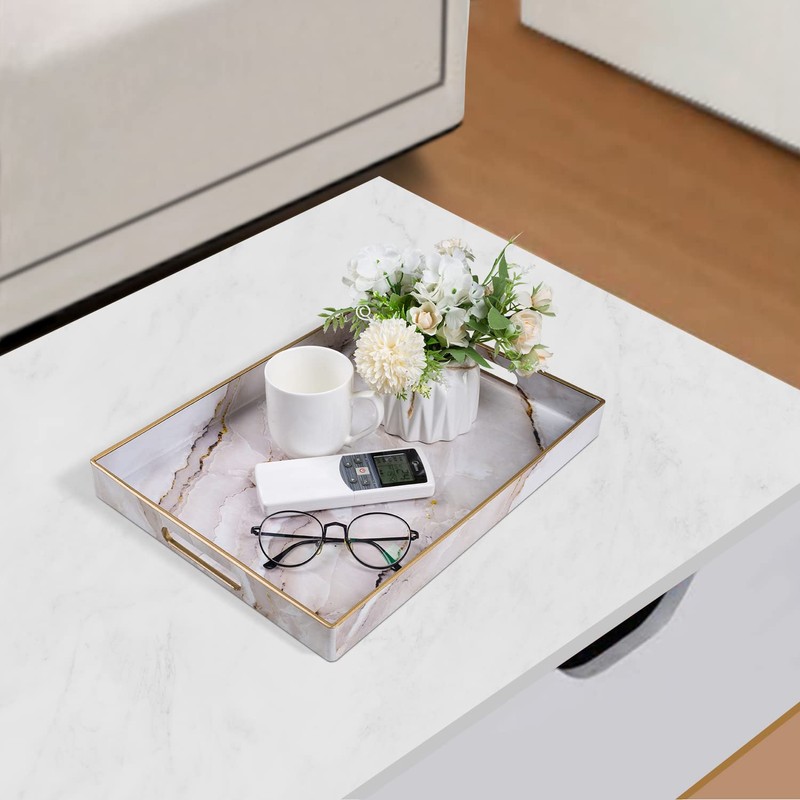 MAONAME Plastic Decorative Tray, Marbling Tray with Handles, Rectangular Coffee
