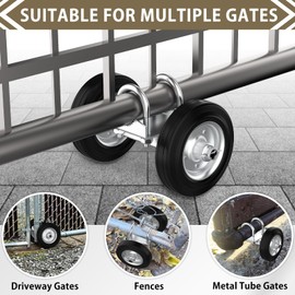 ‎Fixirons 6" Rolling Gate Wheel Carrier for Driveway Heavy Duty Steel Rolling Gate Rubber Wheel Chain Link Fence Steel Rolling Gate Helper Wheel for Swing Sliding Gate, Support up to 600lbs