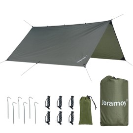 Joramoy 10ft x 10ft Waterproof Hammock Rain Fly,Portable Large Camping Tarp,Premium Lightweight Ripstop Nylon Cover with UV Protection Layer for Camping Hiking Outdoor (300D Od Green, 10ft x 10ft)