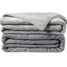 Royal Tradition 100-Percent Cotton Weighted Blanket (48-Inch Wide x 72-Inch Long/ 12LB) with a Removable Velvet Cover, Grey Breathable Bed Blankets