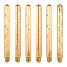 Decoaui E26 T10 12 Inch Long Tubular LED Edison Bulbs, 6W(60W Eqv) 120V, 2500K Warm White, Dimmable, Spiral Filament, Amber Glass, One Ft Long Lighting Tube, Vintage Decorative Bulbs, 6 Pack
