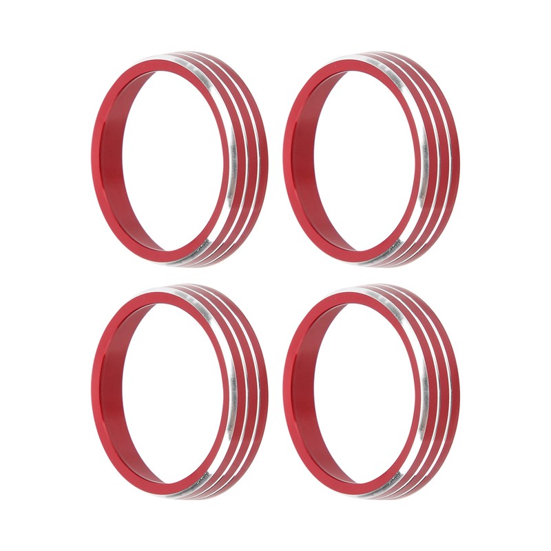 4pcs A/C Air Vent Knob Trims Rings Red Aluminum Alloy