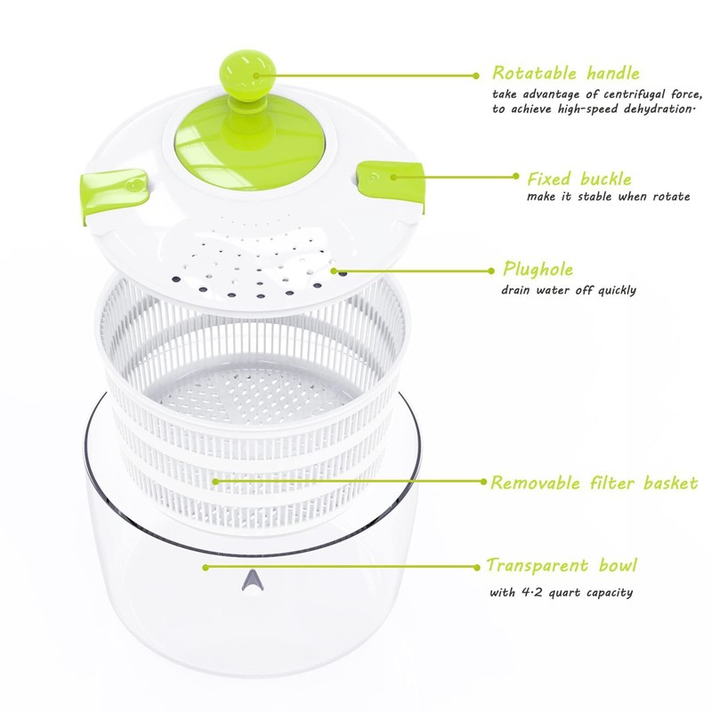 HUJI Salad Spinner and Mandoline Multifunctional Set, Vegetable Dryer With