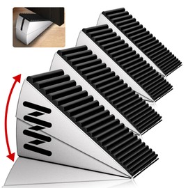 BINFEW 4 Pack Heavy Duty Metal Door Stop, Strongest Large Adjustable Spring Door Stopper Up to 3 inch Tall, Door Stoppers for Bottom of Door, Silver Rubber Door Wedge for Any Heavy Doors