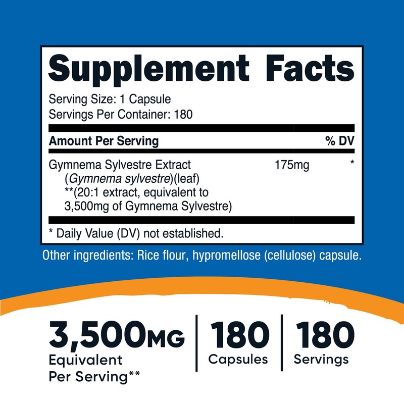 Nutricost Gymnema Sylvestre 3,500mg (20:1 Extract) from 175mg, 180 Capsules