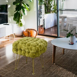 Home Soft Things Fox Faux Fur Pouf Stool 17×17×17", Green Moss, Sturdy Decoration Ottoman Foot Rest Ottoman Living Room