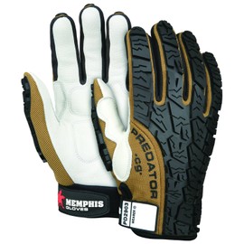 MCR Safety PD2903XL Predator Multitask Grain Cow Leather Palm, Breathable, Padded Gloves, Tire Tread Backing, White, X-Large, 1 Pair