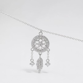 Meissa Dream Catcher Necklace for Women 925 Sterling Silver Adjustable Chain Necklace Gold Plated Pendant Lariat Necklace for Women Mom Wife Girlfriend, Silver