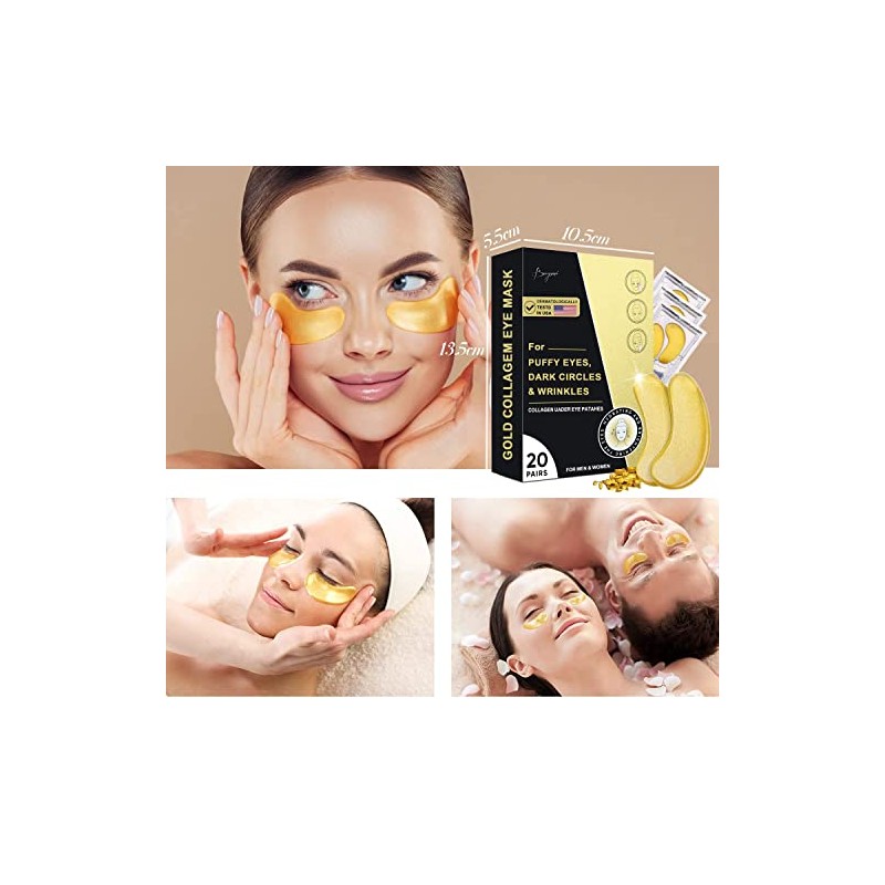 Parches para Ojos Ojeras 24k Oro- 20 Pares Mascarillas de