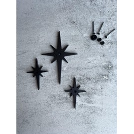 Mid Century Modern Cursive House Numbers, 5 inch black plastic MCM script address words with stainless steel screws included (3 Star Pack)