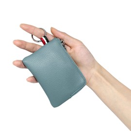 imeetu Genuine Leather Coin Purse Wallet, Mini Dual Keyrings Change Pouch Card Holder for Men Women (Blue)