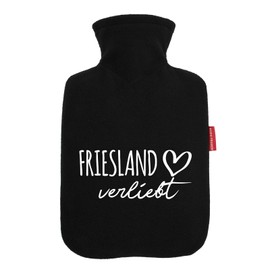 Huuraa Wärmflasche Friesland verliebt Geschenk 1,8 Liter Black Classic Veloursbezug Friesland Präsent