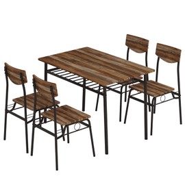 soges 5 Piece Dining Table Set for 4 Person, Kitchen Dinette Sets with 4 Chairs, Kitchen Table and 4 Chair Set with Storage Rack, Modern Dining Room Set with Wooden Top and Metal Legs