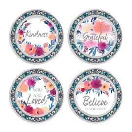 Elanze Designs Jeweled Rim Kindness Grateful Believe Loved Blue 4.5 x 4.5 Acrylic Coaster, Set of 4