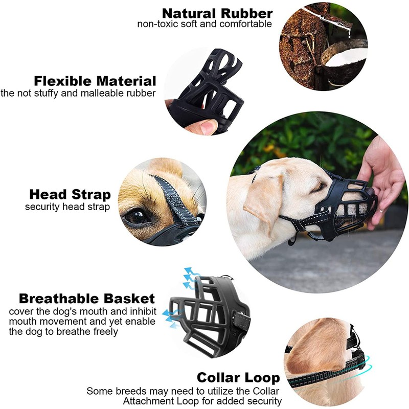 Dog Muzzle, Soft Rubber Safe Basket Breathable Muzzles Adjustable Straps