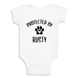 The Shirt Den Protected by Dog Baby Bodysuit One Piece 6 mo White