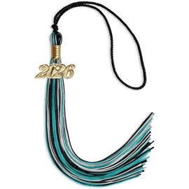 Endea Graduation Mixed Triple Color Tassel with Gold Date Drop (Black/Peacock/Silver, 2026)