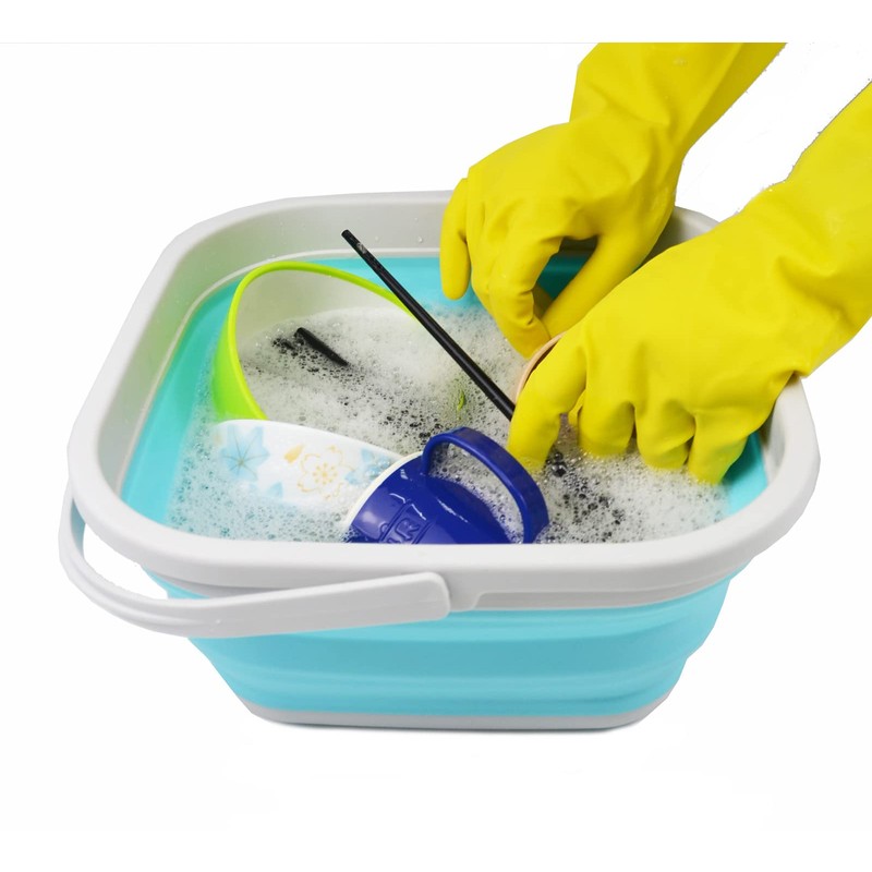 SAMMART Folding Tub (Grey/Cyanine, 5.5 L Bucket)