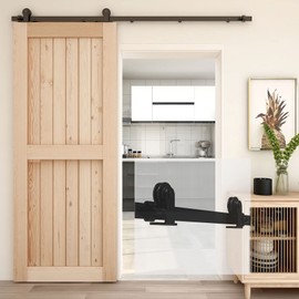 CCJH 12FT Sliding Track Barn Door Hardware Kit for Single Wood Door,Heavy Duty,T-Shaped Style Black