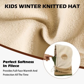 TAGVO Children's Balaclava Winter 4-12, Multifunctional Windproof Thermal Fleece Winter Hat Face Mask with Adjustable Chin Strap, Slouchy Balaclava Bicycle Ski Mask Balaclava for Boys Girls, A-beige