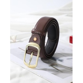 Women's Summer Fashion Pu Leather Buckle Belt, Casual Streetwear Waistband for Jeans Trousers, Classic Versatile Belt for Commuting, Daily Wear, 80s Fashion - Color: Coffee Brown, Size: one-size