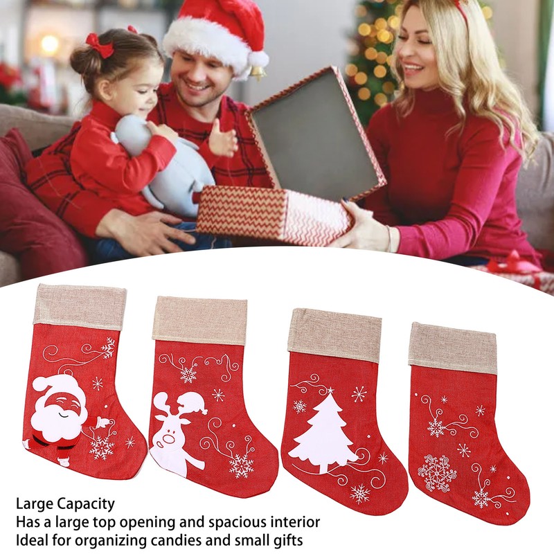 Christmas Stocking Decorative Cartoon Pattern Cuff Stocking Ornament for Tree