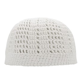 White Kufi Hat Tight & Loose Weave Mix Crocheted Comfortable 100% Cotton Muslim Prayer Cap Kufi Topi Skull Cap (M)
