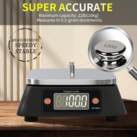 Kitchen Scales Digital Weight Grams and Ounces, YONCON KF-H8U Food Scale for Bakers, Candle and Soap Making, Baking Scale with Stainless Steel Large Platform, 22lb, 3*AA Batteries and AC Power Adapter