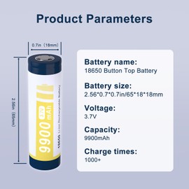 CWUU 3.7Volt Flat Top 18650 Rechargeable Battery Lithium 3.7V 9900mah Batteries High Capacity for Headlamps LED Flashlights Long-Lasting (10Pack)