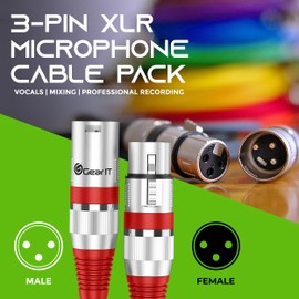 GEARit XLR to XLR Microphone Cable (3 Feet, 10 Pack) XLR Male to Female Mic Cable 3-Pin Balanced Shielded XLR Cable for Mic Mixer, Recording Studio, Podcast - Multi Colored, 3Ft, 10 Pack
