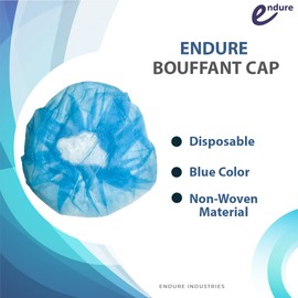 Endure Disposable Bouffant Cap- Blue, Hair Head Cover Net, Handmade, Nonwoven PP, Pack of 100 (21")