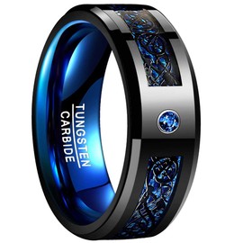 VAKKI Men's Black Celtic Dragon Ring Blue Cubic Zirconia Crystal Stone Inlay Tungsten Carbide Wedding Bands Size R