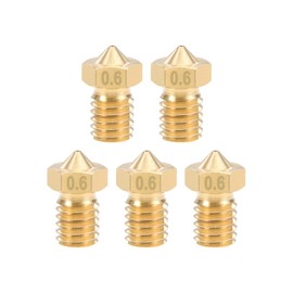 sourcing map 3D Printer Print Heads M6 Thread Replacement Parts for V5 V6 1.75 mm Extruder Brass Pressure Nozzle 0.6 mm Pack of 5