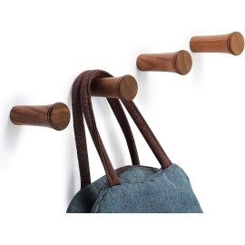 4 Packs Wooden Coat Hooks Wall Mounted Single Wooden Hangers Entryway Wall Ha...