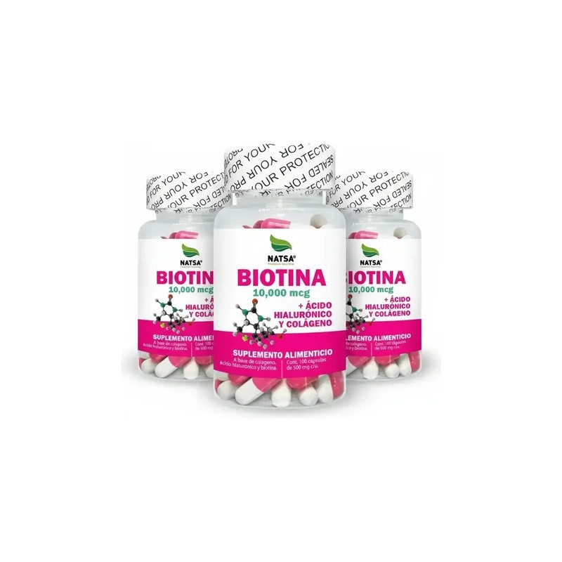Biotina, 300 Cápsulas (3 Frascos 100 Cap C/u), Cabello, Piel