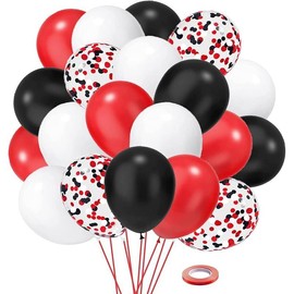 White and Gold Confetti Latex Balloons, 50 Pack 12 inch gold and white Party Balloons with Ribbons for Birthday Graduation Wedding Bridal Shower Party Decoration - Color: Black White Red Balloons